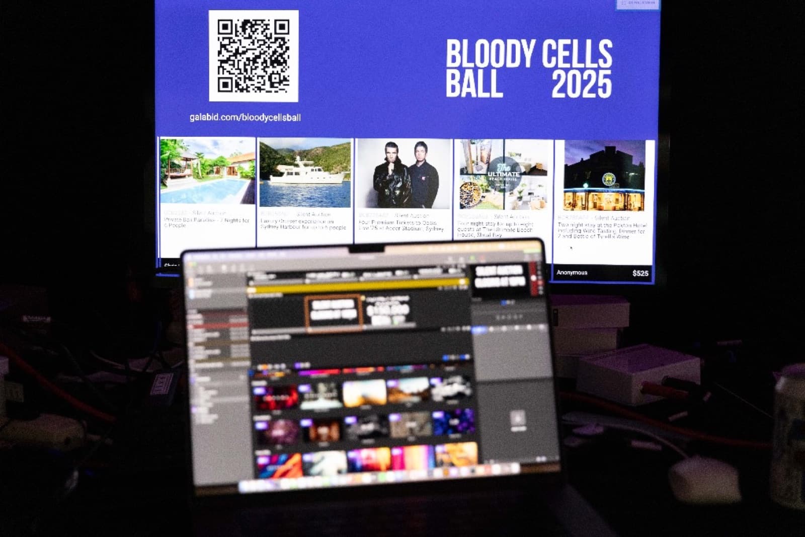 The live band performing at the 2025 Bloody Cells Ball under multicoloured stage lights